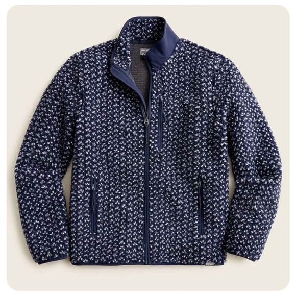 J. Crew Nordic Collection Sherpa Fleece Full Zip Patterned Blue Jacket Size XL - Picture 1 of 7